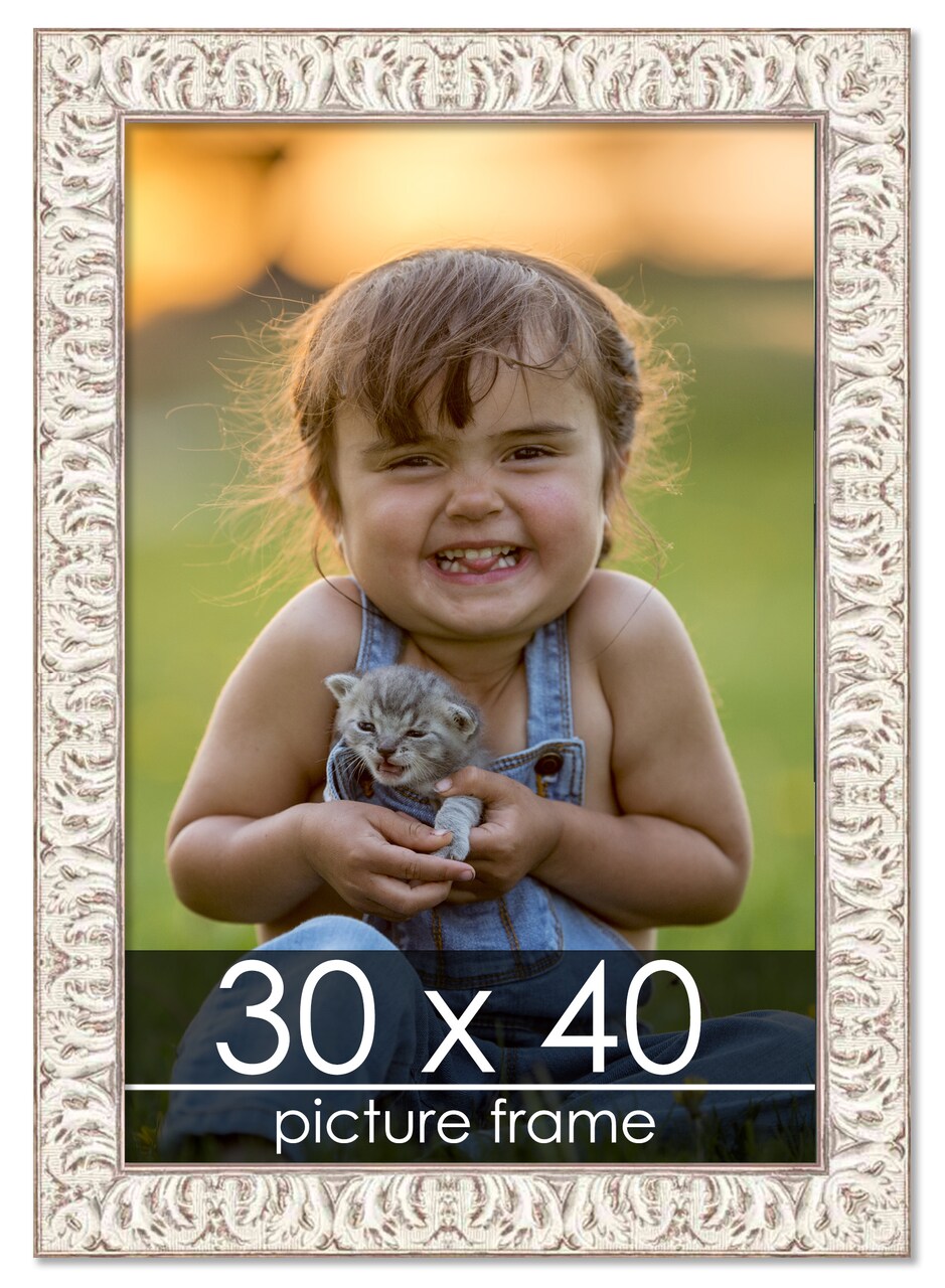 30x40 Refined White Picture Frame - UV Acrylic, Foam Board Backing, Hanging Hardware